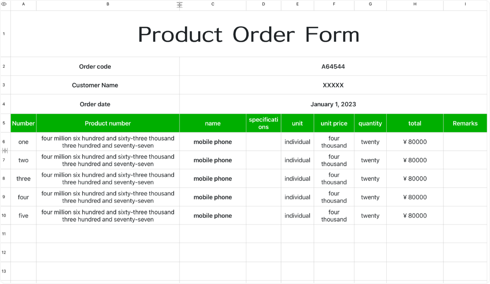 Product order form 1